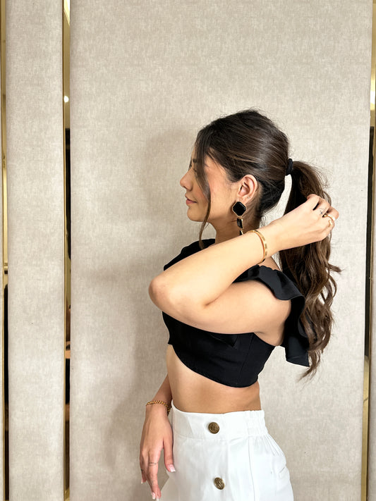 Ruffle Noir Crop